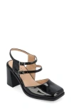 Journee Collection Women's Caisey Double Strap Square Toe Block Heel Pumps In Patent/black