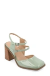 Journee Collection Women's Caisey Double Strap Square Toe Block Heel Pumps In Patent/green