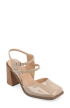 Journee Collection Women's Caisey Double Strap Square Toe Block Heel Pumps In Patent/taupe