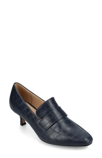 Journee Collection Celina Croc Embossed Loafer Pump In Blue