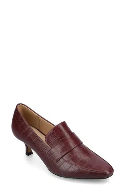 Journee Collection Celina Croc Embossed Loafer Pump In Burgundy