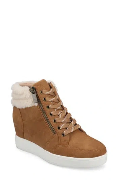 Journee Collection Clarity High Top Wedge Sneaker In Brown
