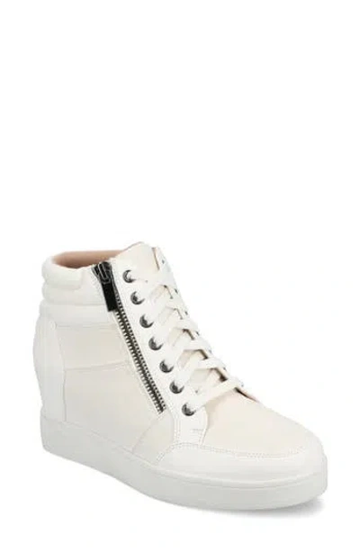 Journee Collection Clarity High Top Wedge Sneaker In White