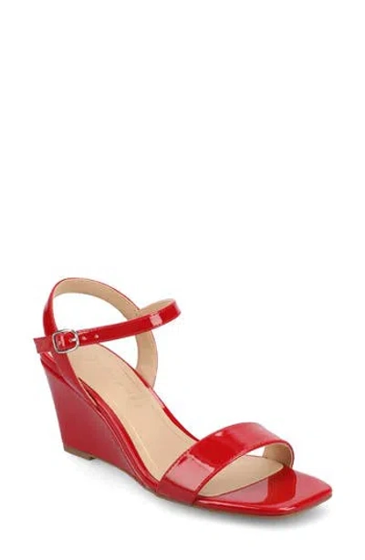Journee Collection Clayr Wedge Sandal In Patent/red