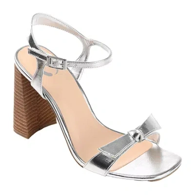 Journee Collection Dianne Womens Round Open Toe Stacked Heel Pumps In Silver
