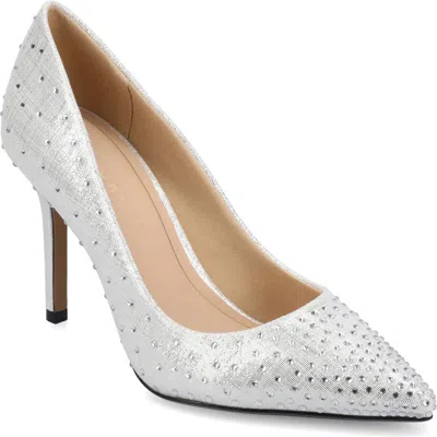 Journee Collection Embellished Pointed Toe Pump In Silver