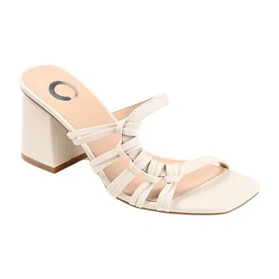 Journee Collection Emory Womens Round Open Toe Block Heel Pumps In White