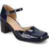 Journee Collection Evangeline Block Heel Pump In Navy Patent