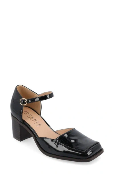 Journee Collection Evangeline Block Heel Pump In Patent,black