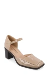 Journee Collection Evangeline Block Heel Pump In Patent/ Taupe