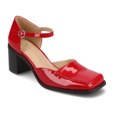 Journee Collection Evangeline Womens Moc Closed Toe Stacked Heel Pumps In Red