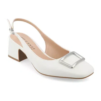 Journee Collection Everlee Womens Square Block Heel Pumps In White