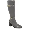 Journee Collection Womens Gaibree Stacked Heel Knee High Boots In Grey