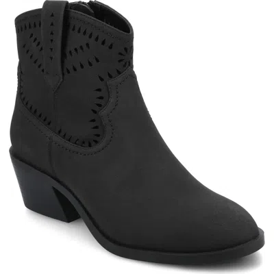 Journee Collection Eyelet Block Heel Bootie In Black