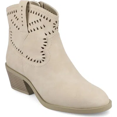 Journee Collection Eyelet Block Heel Bootie In White