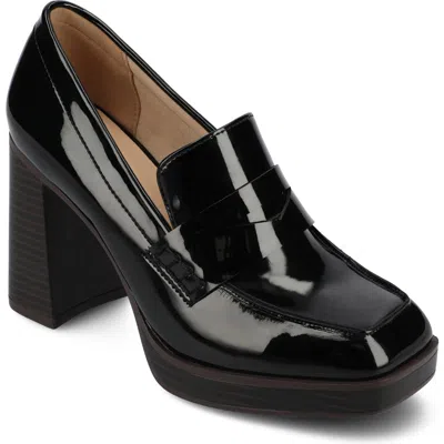 Journee Collection Ezzey Platform Penny Loafer Pump In Patent/black