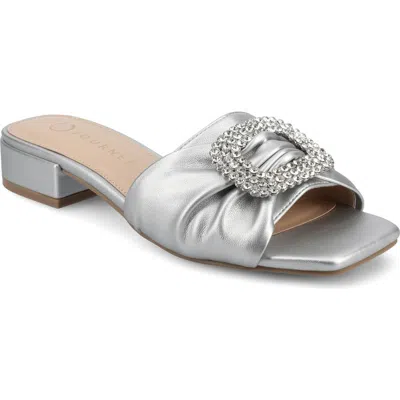 Journee Collection Flavia Rhinestone Buckle Slide Sandal In Silver