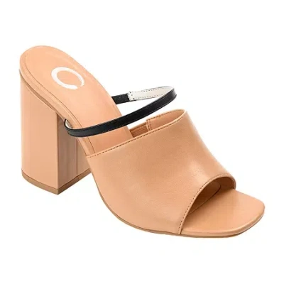 Journee Collection Heiddy Womens Round Open Toe Block Heel Pumps In Nude