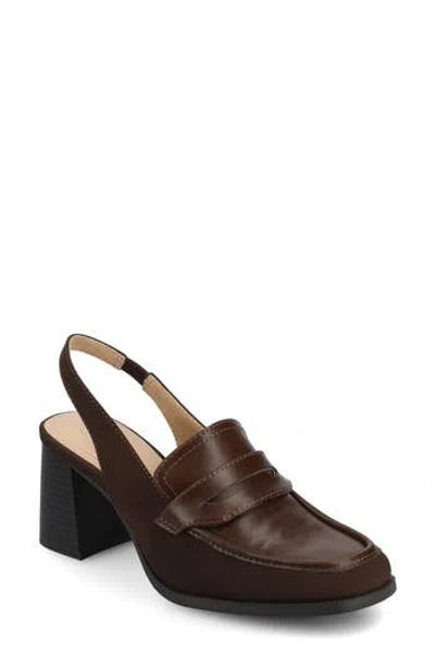 Journee Collection Womens Square Closed Toe Stacked Heel Pumps In Brown