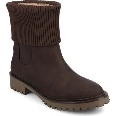 Journee Collection Isabeau Knit Collar Chelsea Boot In Brown