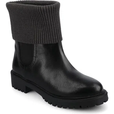 Journee Collection Isabeau Knit Collar Chelsea Boot In Black