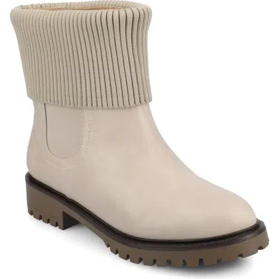 Journee Collection Isabeau Knit Collar Chelsea Boot In Neutral