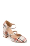 Journee Collection Womens Isadorah Mary Jane Mid Block Heel Square Toe Pumps In Plaid/tan