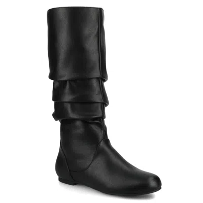 Journee Collection Jayne Boots Women Black Leather Pull On Knee High Zogg1917