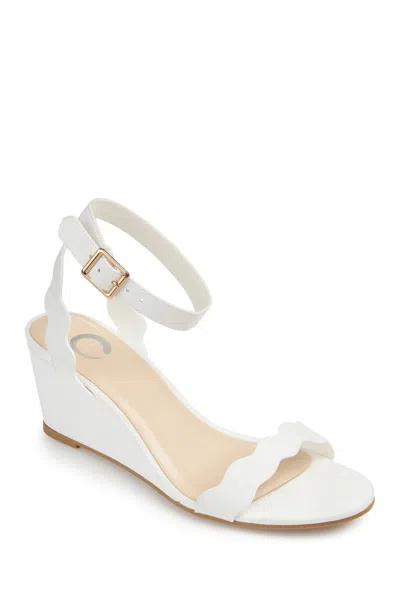 Journee Collection Loucia Womens Round Open Toe Wedge Heel Pumps In White