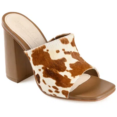 Journee Collection Journee Signature Womens Genuine Leather Deena Slip On Block Heel Open Square Toe Sandals In Brown