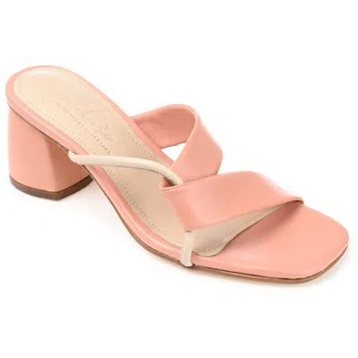 Journee Collection Journee Signature Womens Genuine Leather Jossette Slip On Block Heel Open Square Toe Sandals In Pink