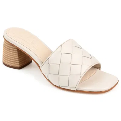 Journee Collection Journee Signature Womens Genuine Leather Kellee Slip On Stacked Heel Open Square Toe Sandals In White