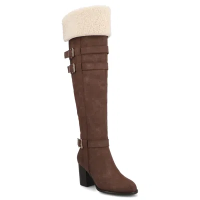 Journee Collection Journee Women's Alyza Over-the-knee Sherpa Boots In Brown