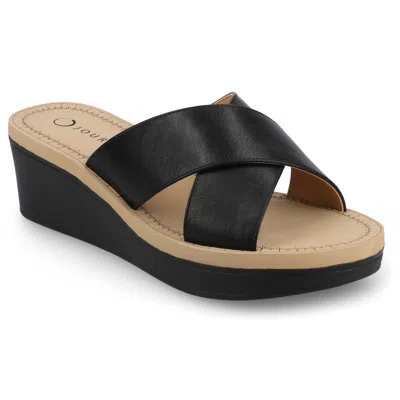 Journee Collection Women's Biara Crisscross Platform Wedge Sandals In Black