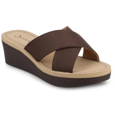 Journee Collection Women's Biara Crisscross Platform Wedge Sandals In Brown