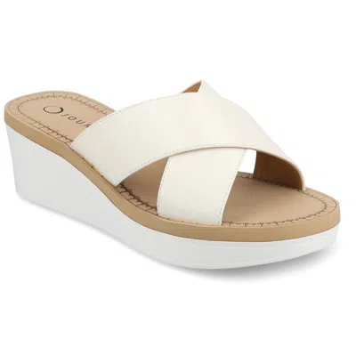 Journee Collection Women's Biara Crisscross Platform Wedge Sandals In White