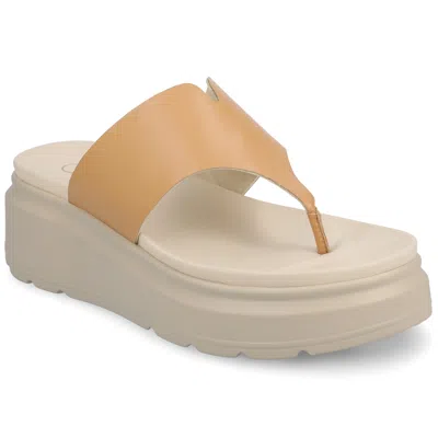 Journee Collection Journee Women's Carah Flip Flop Wedge Sandals In Beige