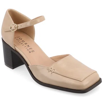 Journee Collection Evangeline Block Heel Pump In Tan