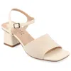 Journee Collection Knit Block Heel Sandal In Beige