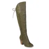 Journee Collection Women's Spritz Lace Up Over The Knee Boots In Green