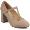 Journee Collection Talani Womens Almond Closed Toe Block Heel Pumps In Neutral