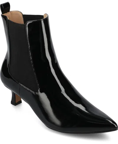 Journee Collection Journee Women's Tenlee Tru Comfort Foam Pull On Chelsea Kitten Heel Booties In Black Patent