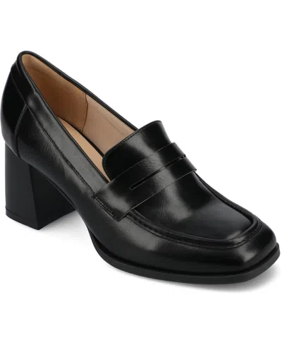 Journee Collection Journee Women's Malleah Loafer Style Stacked Heel Pumps In Black Pu