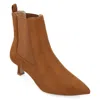 Journee Collection Pointed-toe Vegan Leather Bootie In Brown