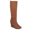 Journee Collection Women's Langly Wide Calf Knee High Wedge Boots In Brown