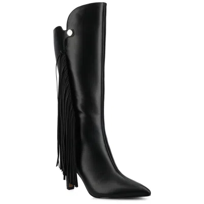 Journee Collection Journee Womens Dolly Knee High Tassel Boots In Black