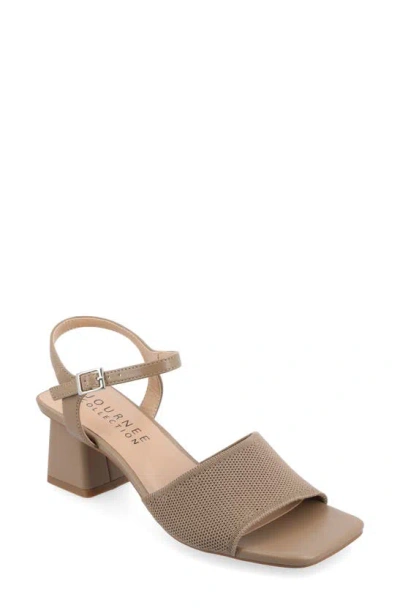 Journee Collection Knit Block Heel Sandal In Beige