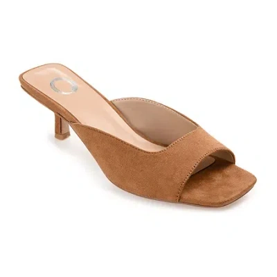 Journee Collection Larna Womens Square Open Toe Kitten Heel Pumps In Brown