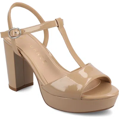 Journee Collection Lavine Slingback Flat Sandal In Patent/nude