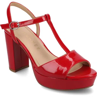 Journee Collection Lavine Slingback Flat Sandal In Patent/red